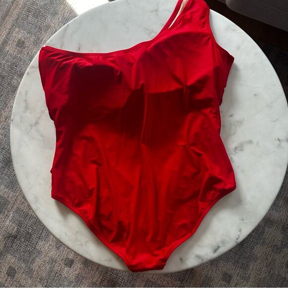 J.Crew Plus Size Sleek Ruched One-Shoulder One-Piece Swimsuit in Red Size 24 NWT - Picture 5 of 7